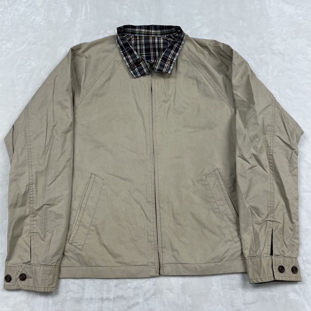 Tommy Hilfiger Harrington Jacket Mens Medium Tan Reversible Plaid Full Zip